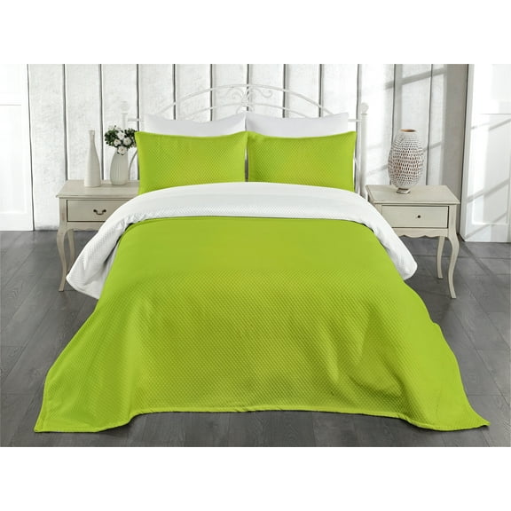 Ambesonne Lime Green Quilted Bedspread Set 3 Pcs, Blurry Pastel Colors, Queen Size, Apple Green