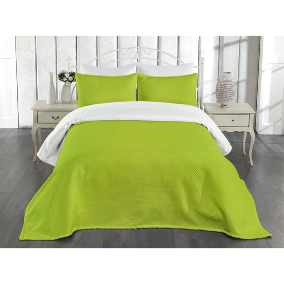 Ambesonne Lime Green Quilted Bedspread Set 3 Pcs, Blurry Pastel Colors, Queen Size, Apple Green