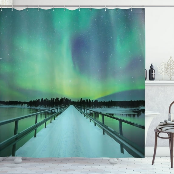 Ambesonne Lime Green Shower Curtain, Bridge Snowy Arctic, 69"Wx75"L, Lime Green Petrol Blue