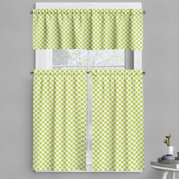 Ambesonne Lime Green Valance & Curtain, Girlish Vintage Dots, 55"x36", Lime Green White