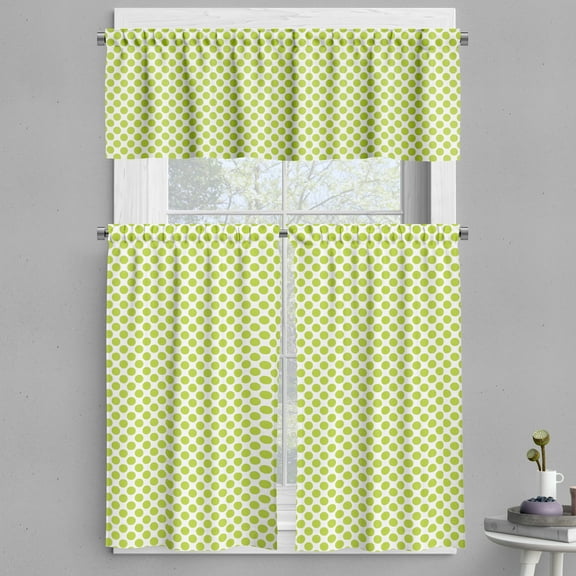Ambesonne Lime Green Valance & Curtain, Girlish Vintage Dots, 55"x45", Lime Green White