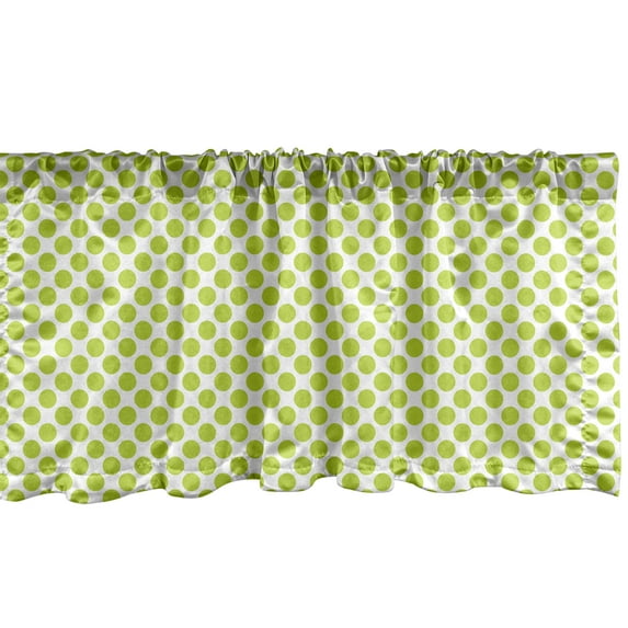 Ambesonne Lime Green Window Valance, Girlish Vintage Dots, 54" X 12", Lime Green White