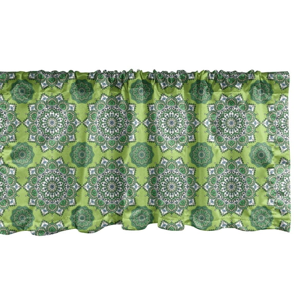 Ambesonne Lime Green Window Valance, Moroccan Mandala, 42" x 18", Fern Green White