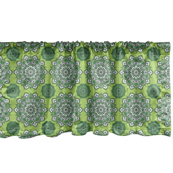 Ambesonne Lime Green Window Valance, Moroccan Mandala, 54" X 18", Fern Green White