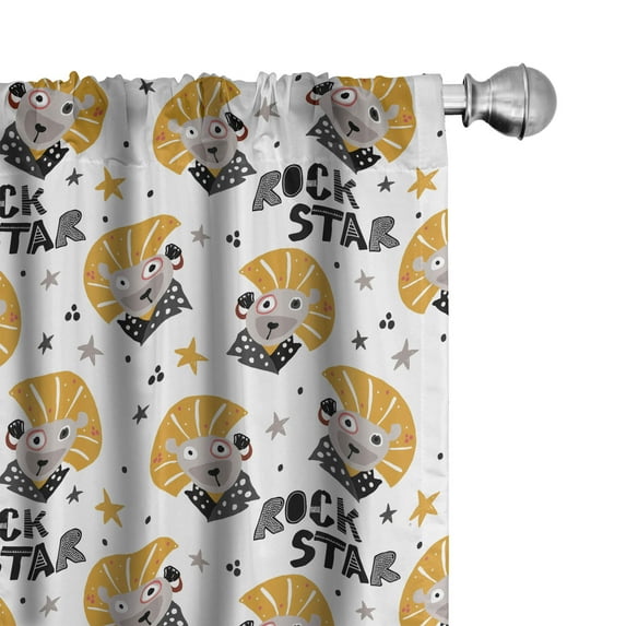 Ambesonne Lion Window Curtains, Unusual Rock Star Text, Each 28" W x 95" L, Dark Yellow White