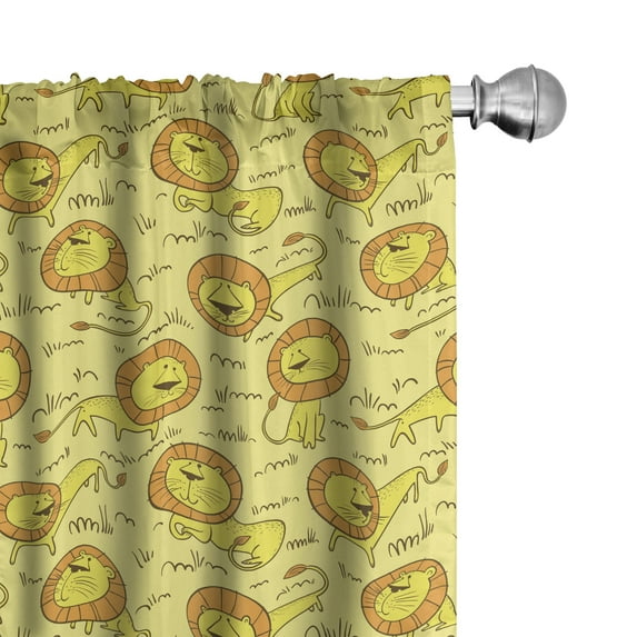 Ambesonne Lion Curtains, Wild Big Cat Animal Cartoon, Pair of 28"x84", Yellow and Marigold