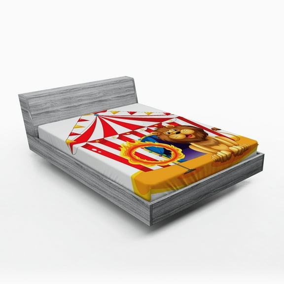 Ambesonne Lion Fitted Sheet, Hoop Circus Tent Illustration, Full Size, Multicolor