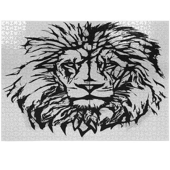 Ambesonne Lion Jigsaw Puzzle Durable Cardboard, Savannah Wildlife Pattern, 1000 pcs, Pale Grey White and Black