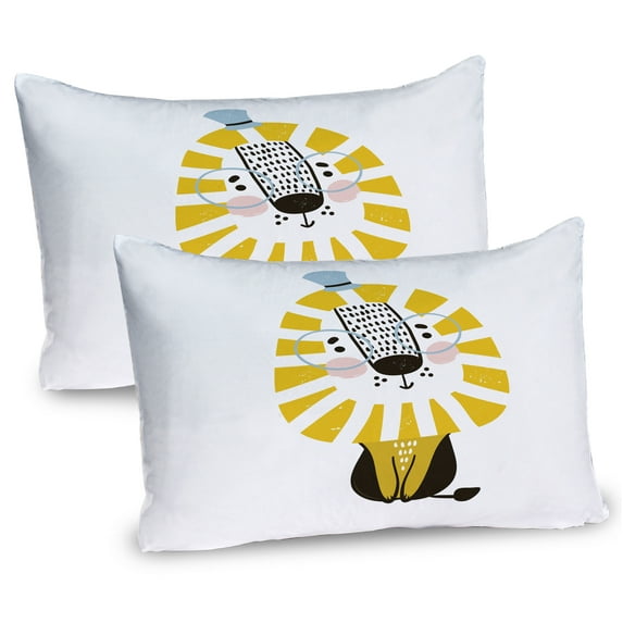 Ambesonne Lion Pillow Sham 2 Pack, Cartoon Jungle Animal, 30"x20", Pale Blue Yellow Black