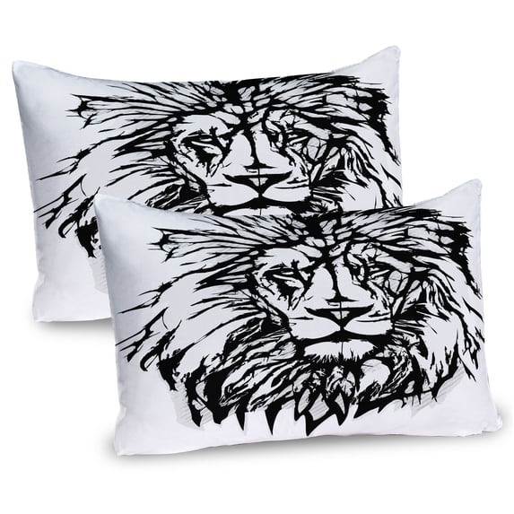 Ambesonne Lion Pillow Sham 2 Pack, Savannah Wildlife Pattern, 36"x20", Pale Grey White and Black