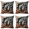 thumbnail image 1 of Ambesonne Lion Throw Pillow Cover 4 Pack, Brick Wall and Classical Pose, 24", Ginger Coconut, 1 of 7
