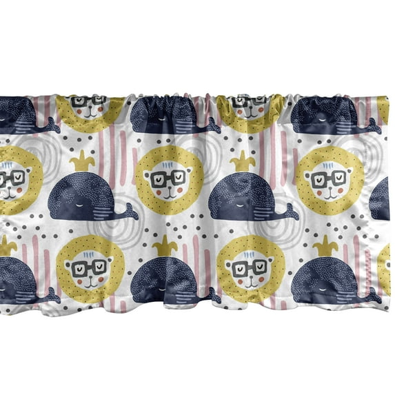 Ambesonne Lion Window Valance, Whales Lions Tigers in Scandanavian Styling, Curtain Valance for Kitchen Bedroom Decor with Rod Pocket, 54" X 18", Mustard Dark Indigo