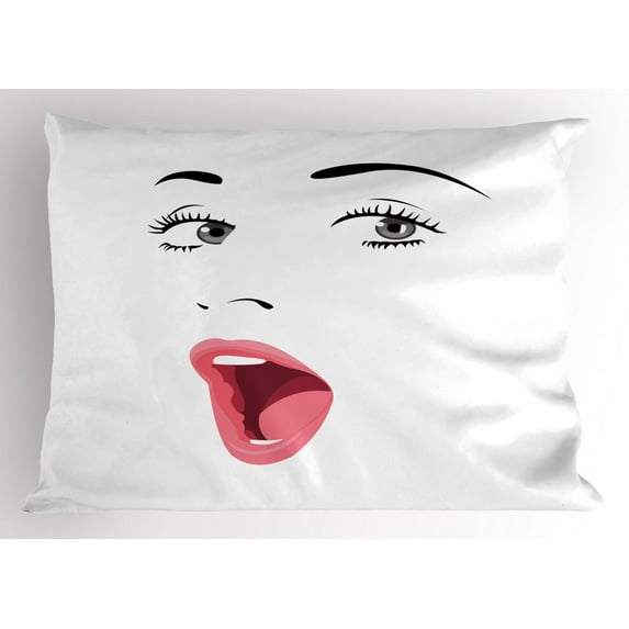 Ambesonne Lips Pillow Sham, Surprised Facial Expression, 36" X 20", Multicolor