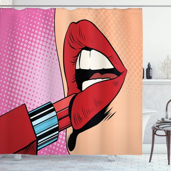 Ambesonne Lips Shower Curtain, Halftone Comic Pop Art Girl, 69"Wx70"L, Multicolor