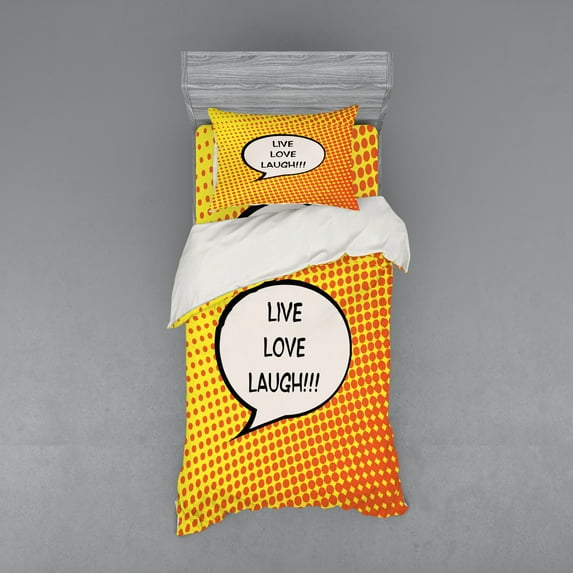 Ambesonne Live Laugh Love Bedding Set 3 Pcs, Speech Bubble, Twin XL, Orange Yellow Black