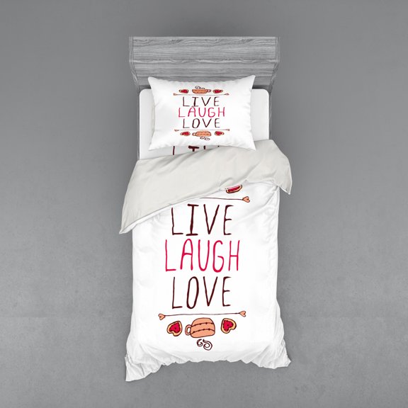 Ambesonne Live Laugh Love Bedding Set 3 Pcs, Teacup Cookies, Twin, Multicolor