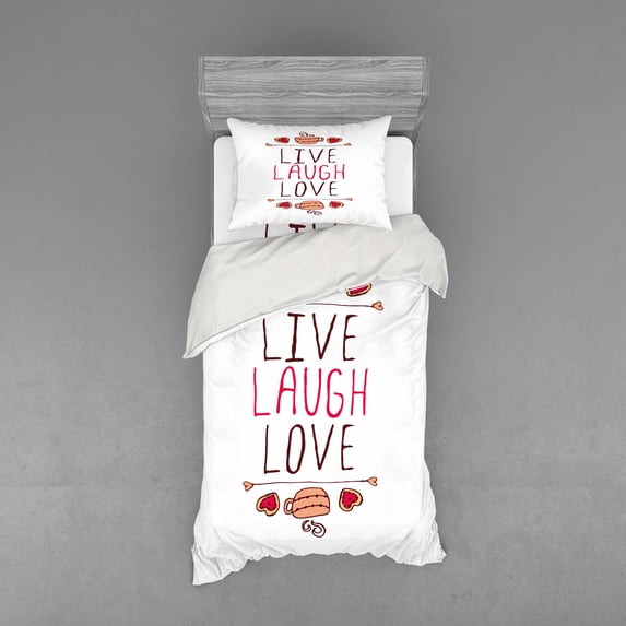 Ambesonne Live Laugh Love Bedding Set 3 Pcs, Teacup Cookies, Twin, Multicolor