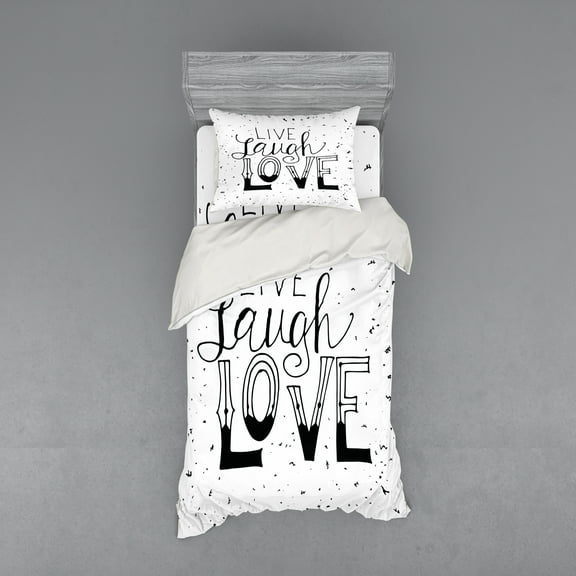 Ambesonne Live Laugh Love Bedding Set 3 Pcs, Words Hipster, Twin XL, Black and White