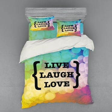 Ambesonne Live Laugh Love Bedding Set 4 Pcs, Wise Phrase, Queen, Multicolor