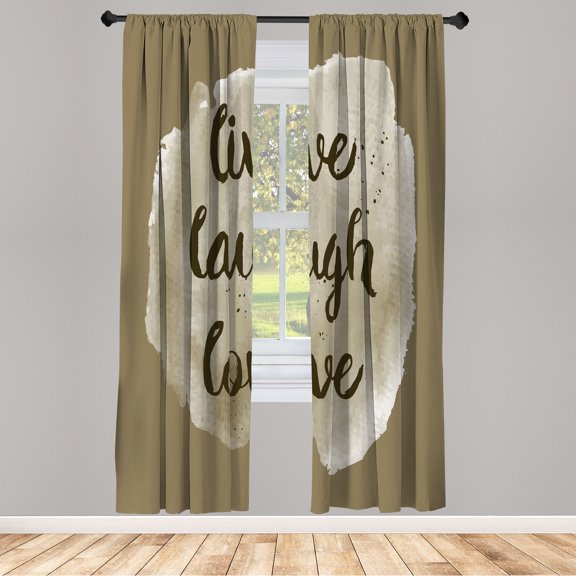 Ambesonne Live Laugh Love Curtains, Happy Life Print, Pair of 28"x84", Dark Sepia