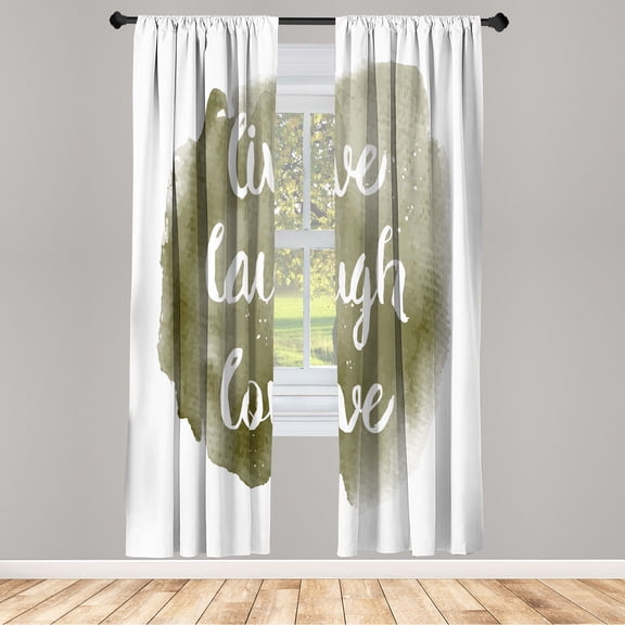 Ambesonne Live Laugh Love Curtains, Paintbrush Print, Pair of 28"x84", Army Green
