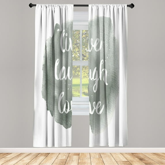 Ambesonne Live Laugh Love Curtains, Paintbrush Print, Pair of 28"x84", Sage Green