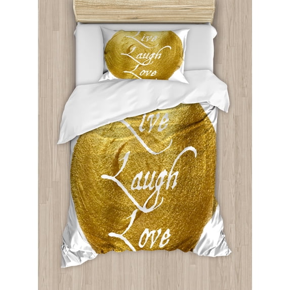 Ambesonne Live Laugh Love Duvet Cover Sets, Big Spot Words, 2-Twin, Pale Coffee Yellow