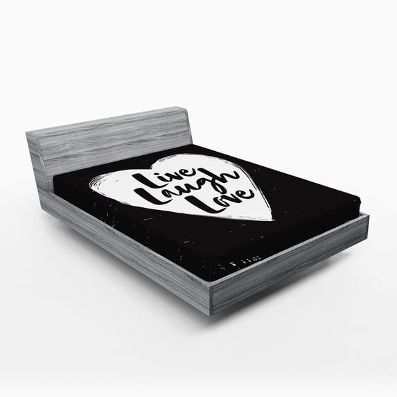 Ambesonne Live Laugh Love Fitted Sheet 2 Pcs Set, Heart and Words, California King, Black White