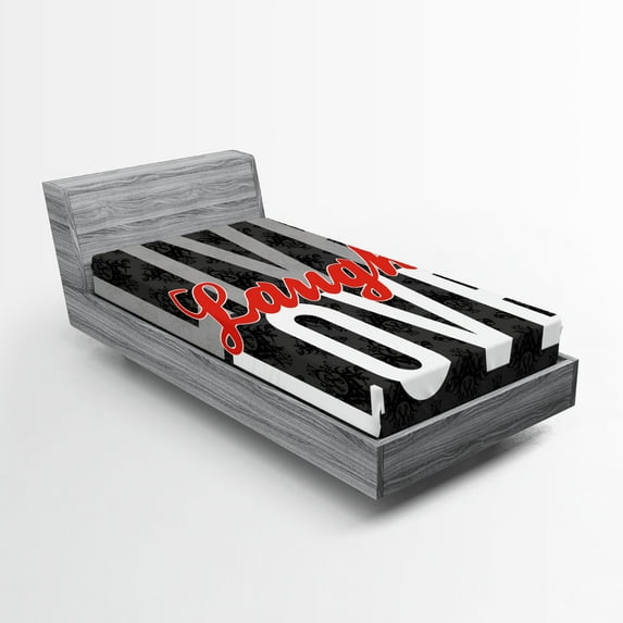 Ambesonne Live Laugh Love Fitted Sheet, Antique Damask, Twin Size, Multicolor