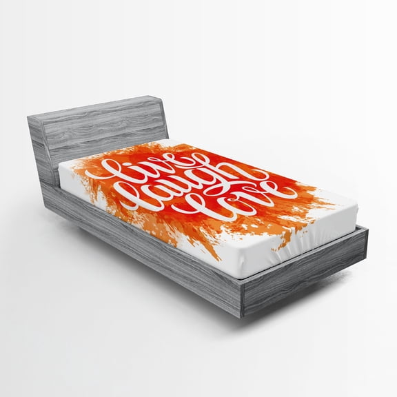 Ambesonne Live Laugh Love Fitted Sheet, Cheerful Phrase, Twin XL Size, Orange White