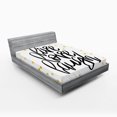 thumbnail image 1 of Ambesonne Live Laugh Love Fitted Sheet, Phrase Dots, Queen Size, Black White Yellow, 1 of 2