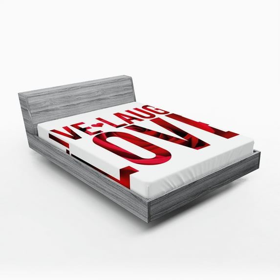 Ambesonne Live Laugh Love Fitted Sheet, Rose Petals, California King, Red White and Black