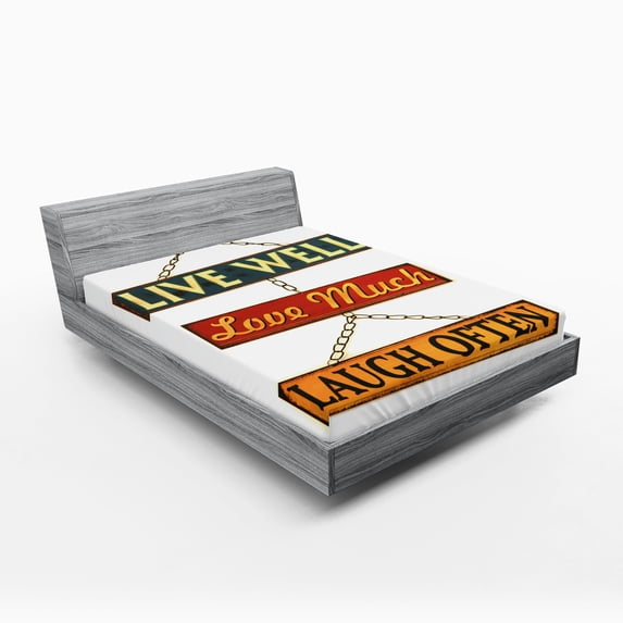 Ambesonne Live Laugh Love Fitted Sheet, Rusty Signs, Full Size, Multicolor