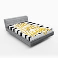 thumbnail image 1 of Ambesonne Live Laugh Love Fitted Sheet, Stripes Text, California King, Yellow White and Black, 1 of 3