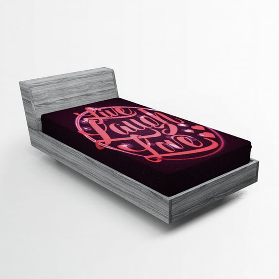 Ambesonne Live Laugh Love Fitted Sheet, Vibrant Circle, Twin XL Size, Coral Plum White