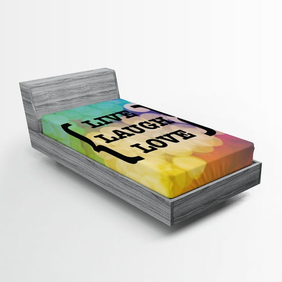 Ambesonne Live Laugh Love Fitted Sheet, Wise Phrase, Twin Size, Multicolor