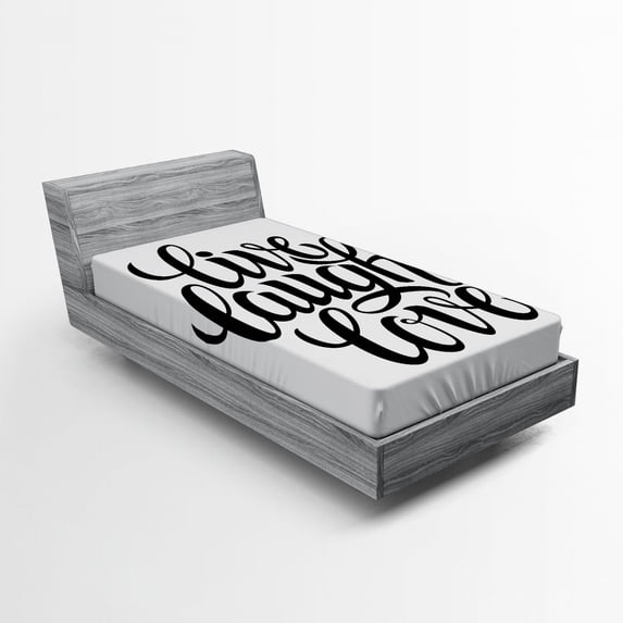 Ambesonne Live Laugh Love Fitted Sheet, Words, Twin Size, Black and White