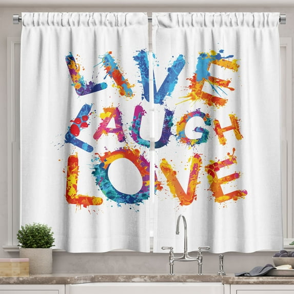 Ambesonne Live Laugh Love Kitchen Curtains, Joyful Words, 55"x39", Multicolor
