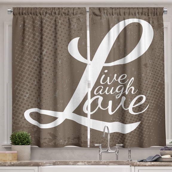 Ambesonne Live Laugh Love Kitchen Curtains, Motivation Word, 55"x45", Brown White Pale Brown