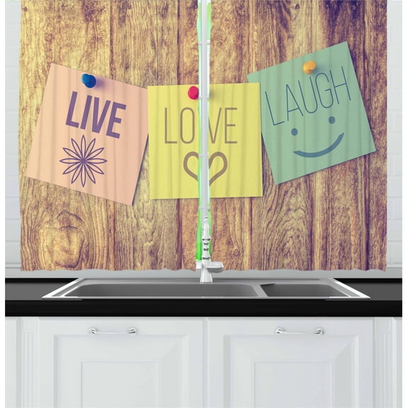 Ambesonne Live Laugh Love Kitchen Curtains, Notes on the Board, 55"x45", Multicolor