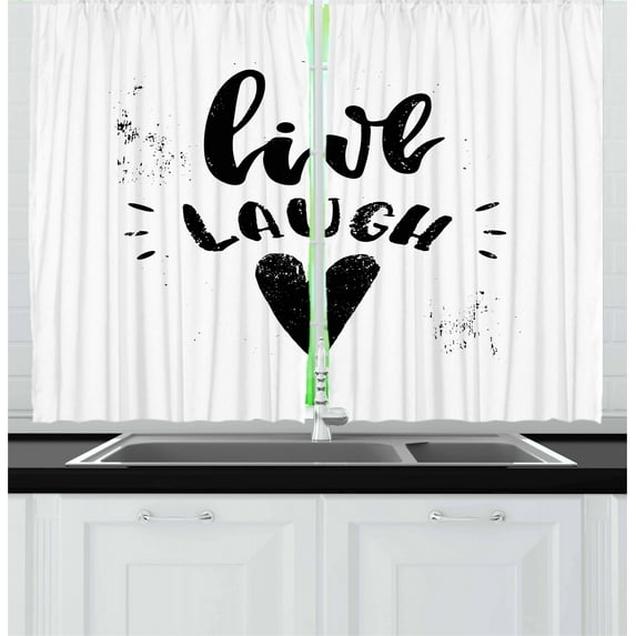 Ambesonne Live Laugh Love Kitchen Curtains, Retro Message, 55"x39", Black White