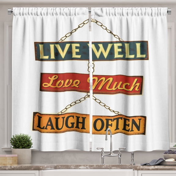 Ambesonne Live Laugh Love Kitchen Curtains, Rusty Signs, 55"x39", Multicolor