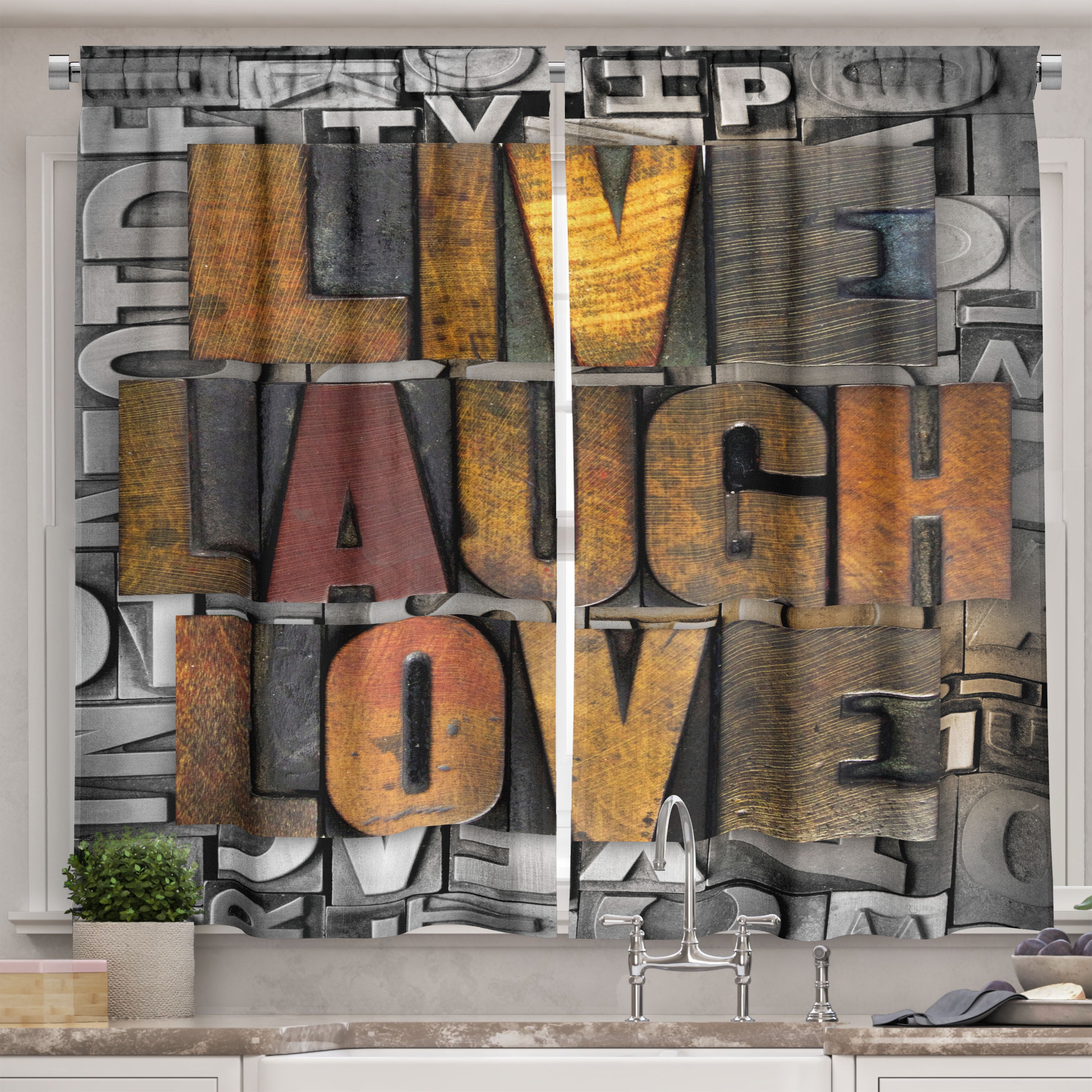 Ambesonne Live Laugh Love Kitchen Curtains, Values Words, 55"x39