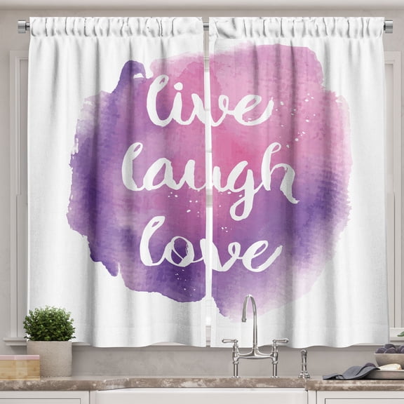 Ambesonne Live Laugh Love Kitchen Curtains, Wise Life Art, 55"x45", Purple White Pink