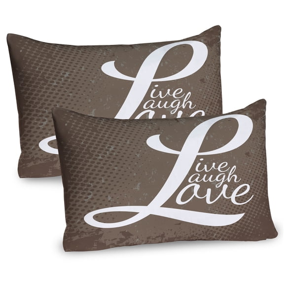 Ambesonne Live Laugh Love Pillow Sham 2 Pack, Motivation Word, 26"x20", Brown White Pale Brown