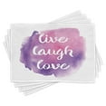 thumbnail image 1 of Ambesonne Live Laugh Love Place Mats Set of 4, Wise Life Art, Standard Size, Purple White Pink, 1 of 6