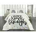 thumbnail image 1 of Ambesonne Live Laugh Love Quilted Bedspread Set 3 Pcs, Phrase Dots, King Size, Black White Yellow, 1 of 5