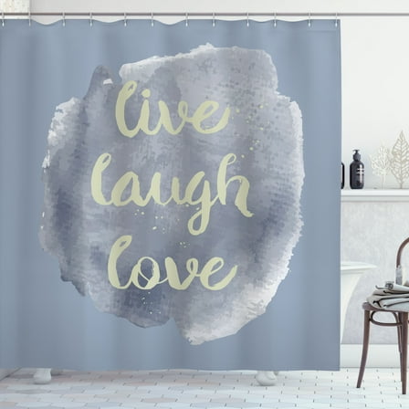 Ambesonne Live Laugh Love Shower Curtain, Happy Life Print, 69"Wx84"L, Blue Grey