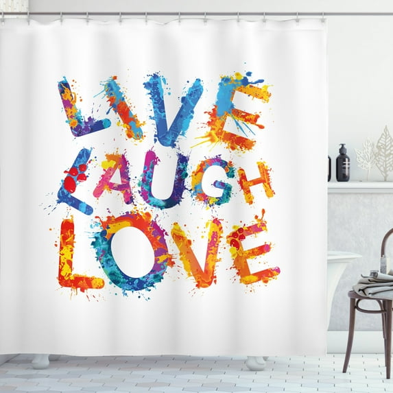 Ambesonne Live Laugh Love Shower Curtain, Joyful Words, 69"Wx70"L, Multicolor