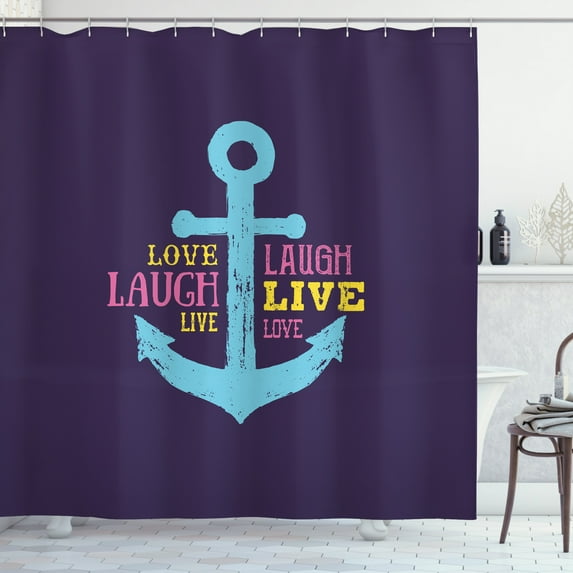 Ambesonne Live Laugh Love Shower Curtain, Nautical Anchor, 69"Wx75"L, Multicolor